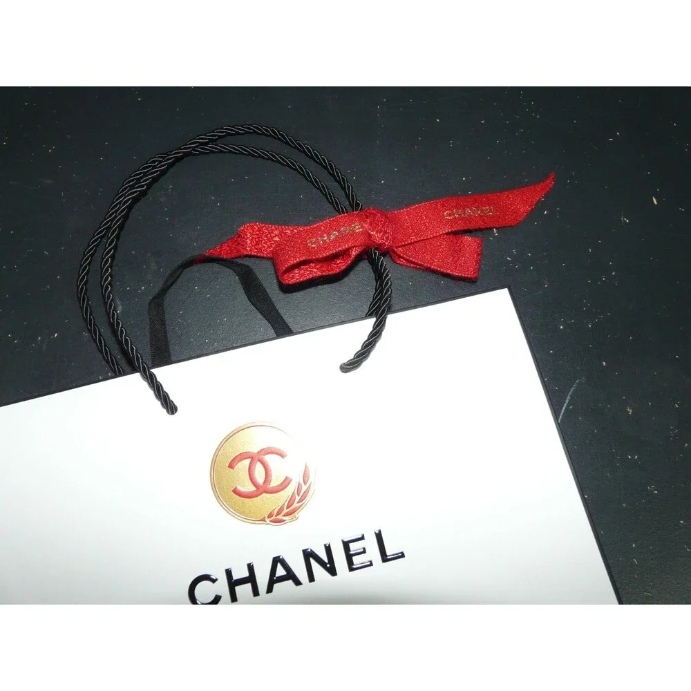 CHANEL Gift Shopping Bag Lot of 5 w/ Ribbon Rose Card Envelope White & Black